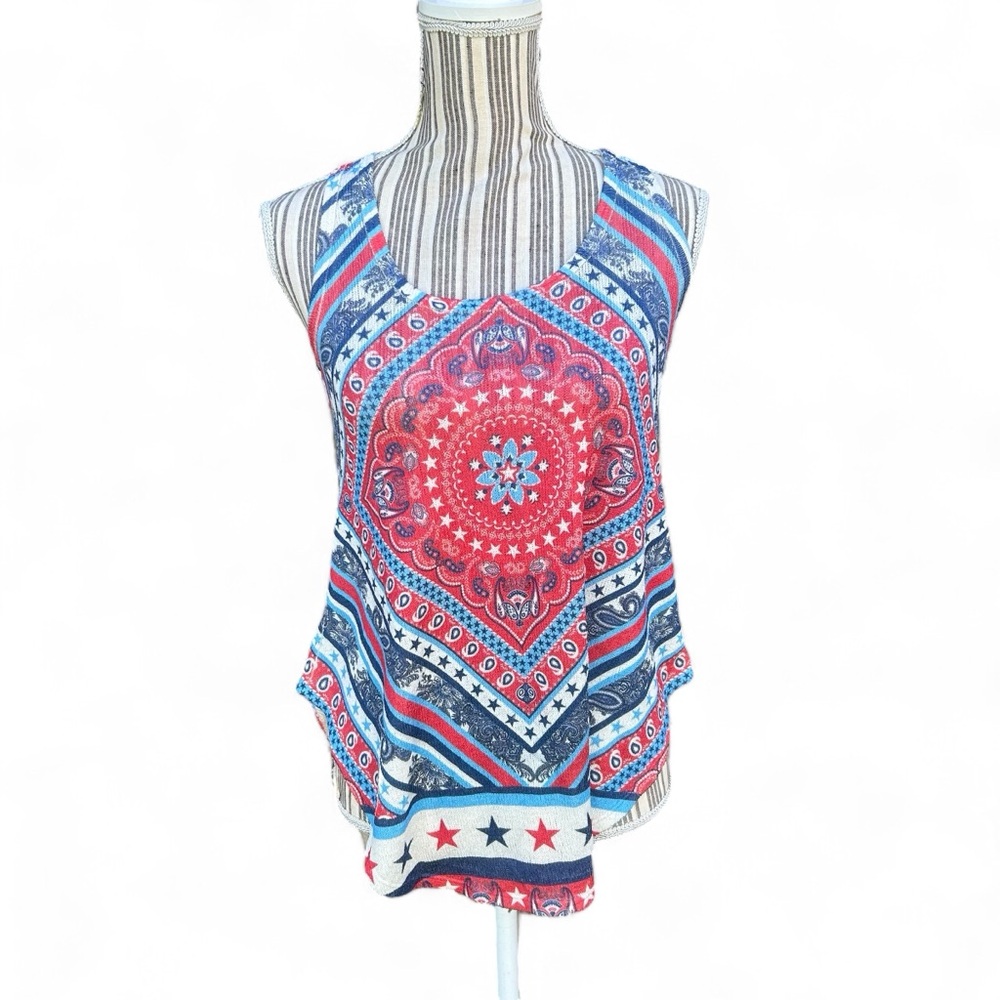 Gaze Boho mendala Americana Stars and Stripes red white blue summer top small
